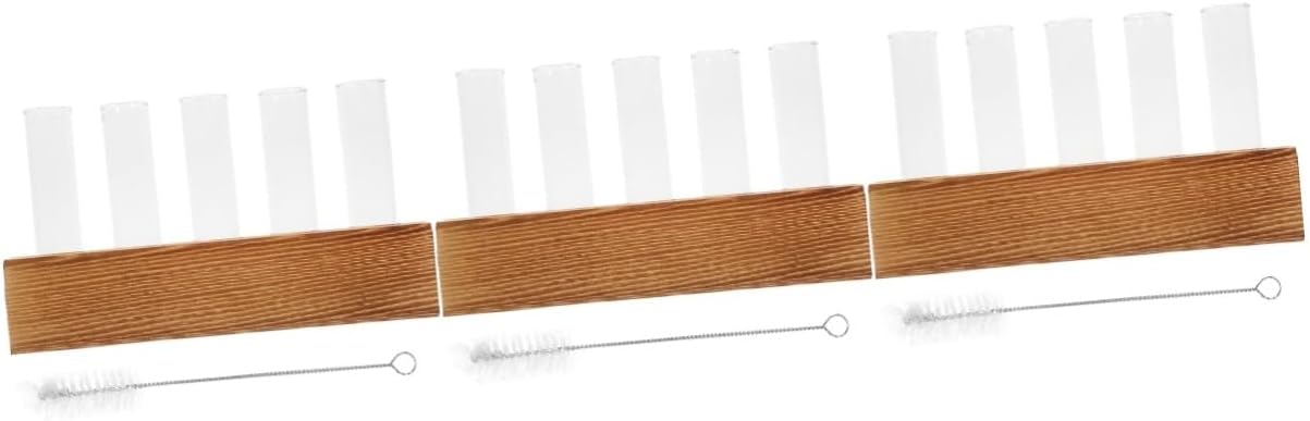 Happyyami 3 Sets Hydroponic Vase Tube Vase with Stand Test Tube Vase Cactus Terrarium Plant Propagation Tubes Plant Propagation Planter Test Tube Flower Holder Wooden Light Bulb Glass