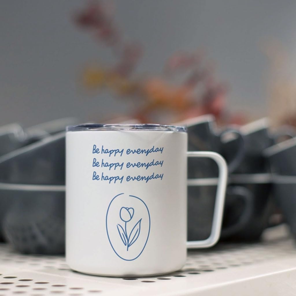 Grande capacité Gobelet isolé Blanc Tasse à café en Acier Inoxydable avec Couvercle et poignée Tasses à Boire pour Le Bureau à Domicile Tasse à thé réutilisable 360ml Solide