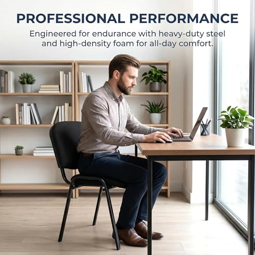 Image of HNY Black Waiting Room Stackable Chairs Mesh Ergonomic Reception Chairs Set of 5 Conference Desk Guest Chair for Meeting Room, Office, Lobby, Events, Hall