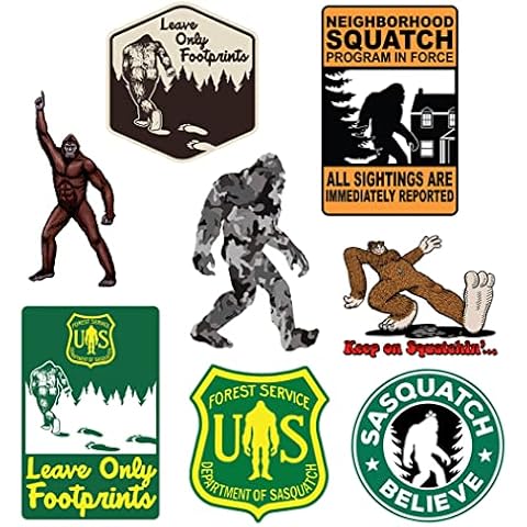 Squatch Metalworks 2-Pack Sticker Sheets with 8 Fun and Unique Bigfoot Sasquatch Illustrations - 1.5 to 2 inches in Size - Perfect for Customizing Your Gear Cover