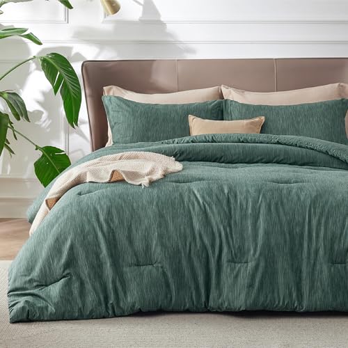 Image of Bedsure King Size Comforter Set - Emerald Green Soft Bedding for All Seasons, Cationic Dyed Bed Set, 3 Pieces, 1 King Size Comforter (104"x90") and 2 Pillow Shams (20"x36"+2")