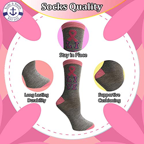 Yacht & Smith Pink Ribbon Breast Cancer Awareness Ankle/Crew Socks For Women (Assorted Crew, 12) #TOP3