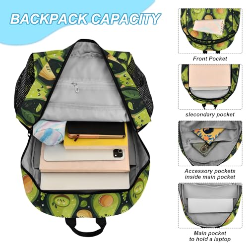 Avocado Cat School Bag with Chest Strap, Backpack with Lunch Compartment, Backpacks School, Backpack for Kids Girls4