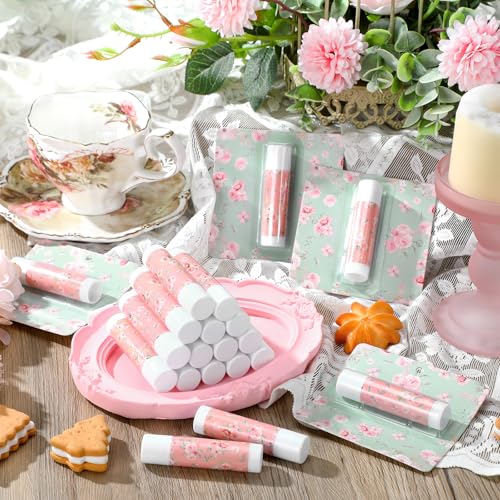 Image of 24 Pcs Tea Party Favors Lip Balm Bulk Women Floral Tea Party Gifts