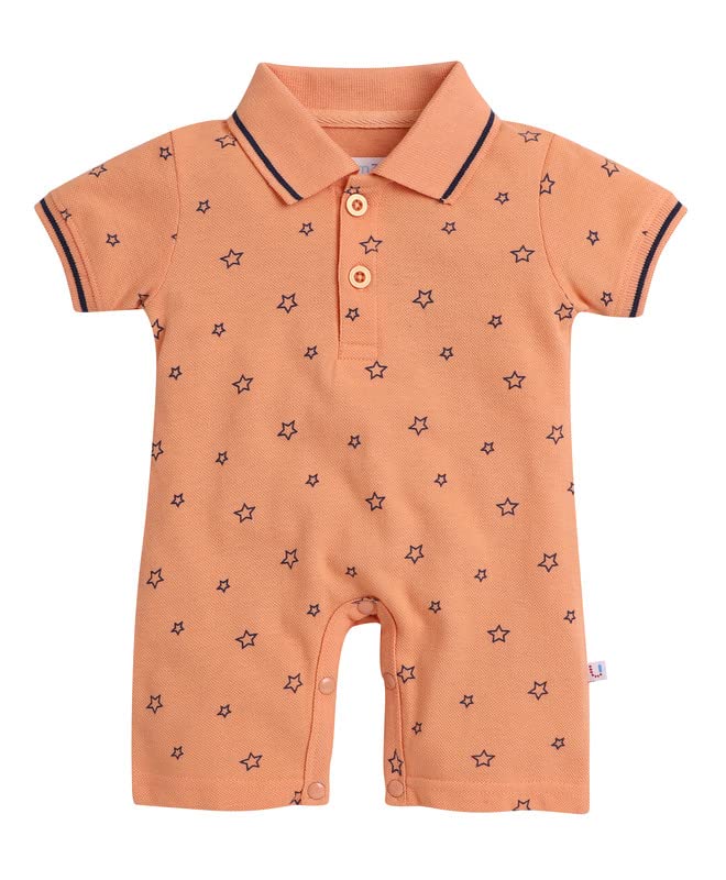 Image of BUMZEE Orange Half Sleeves Baby Boys Thigh Length Romper