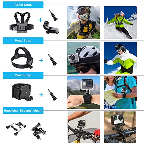 Homesuit Action Kamera Zubehör-Kit 60-In-1 für GoPro Hero 11 10 9 8 7 6 5 Session 4 3+ 3 2 1 Black Silver Insta360 GO 2 SJ4000 / SJ5000 / SJ6000 DJI OSMO Action DBPOWER Xiaomi Yi APEMAN - Image 5