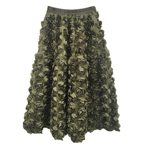 Women 3D Floral Fashion Maxi Skirt Elastic Waist Solid Color Casual Large Swing A Line Tulle Long Skirts