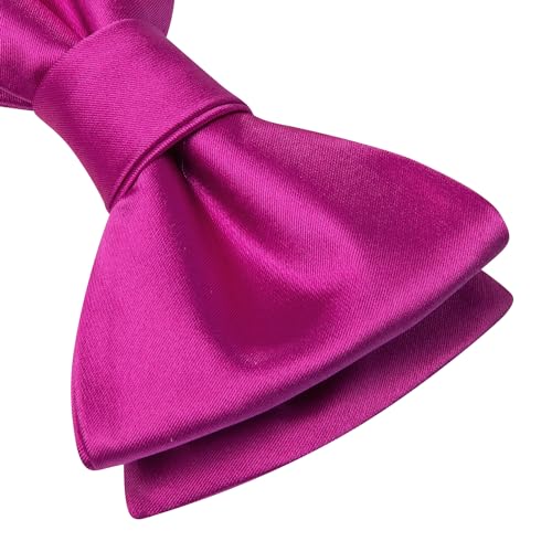 Image of Hi-Tie 5Pcs Mens Solid Color Silk Tie Satin Pretied Bowtie Lapel Pin for Men Handkerchief Cufflink Wedding Gift Box