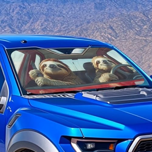 Image of Funny Sloth Car Windshield Sun Shade Foldable Sunshade Universal Vehicle Accessories Auto Sun Heat and UV Rays Blocker Keep Your Vehicle Cool Fit Car Front Window for Trucks SUV