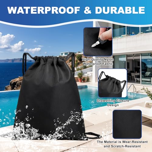 Image of 2-Pack Waterproof Drawstring Backpacks, Soccer-Texture Oxford Fabric, 16.9 inch x 13.8 inch, Lightweight 0.19 lb Each, No Eyelets, Gym & Marathon Gear Sacks(Black)