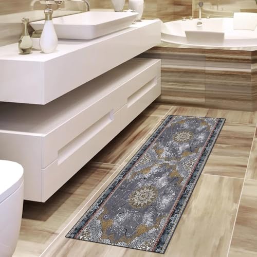 Alfombra de pasillo larga gris 90x200 cm lavable para decoración de dormitorios 6