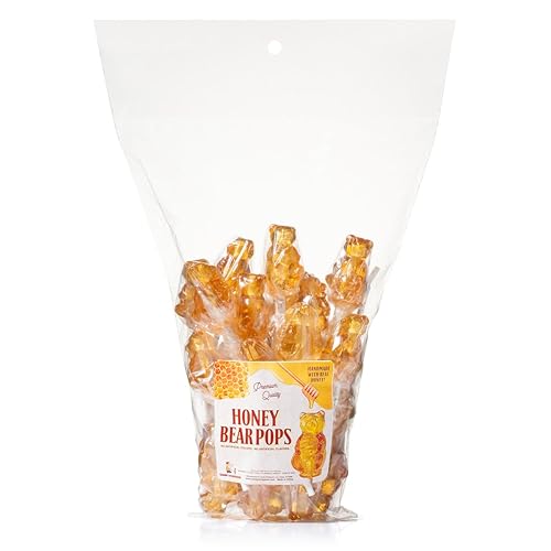 Honey Bear Pops - Chupetes de piruleta envueltos individualmente en un palo de caramelos de oso bebé (24 unidades)