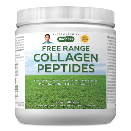 Andrew Lessman Free Range Collagen Peptides Powder 30 Servings - Supports Smooth Soft Skin Comfortable Joints. Pure. Super Soluble. Unflavored. No Sugar. No Additives.
