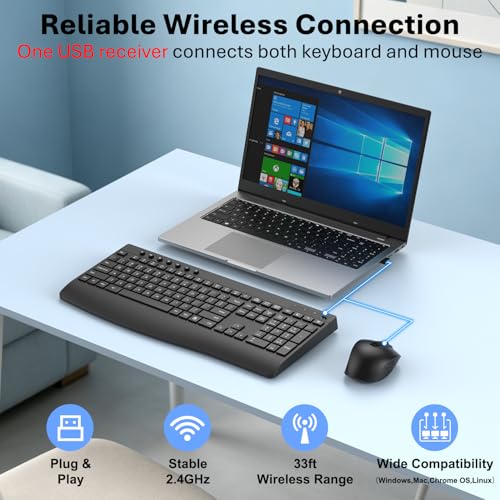 Teclado y mouse inalámbricos ergonómicos USB de 2.4 G con escritura silenciosa para PC 2