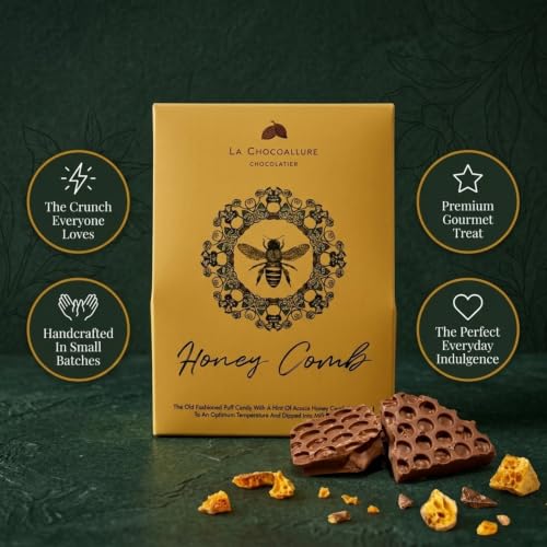 Image of La Chocoallure HoneyComb Crackles | Real Honeycomb in Premium Milk Chocolate | 100g Gift Box | Crunchy Artisan Chocolate | Birthday, Festive & Everyday Gifting