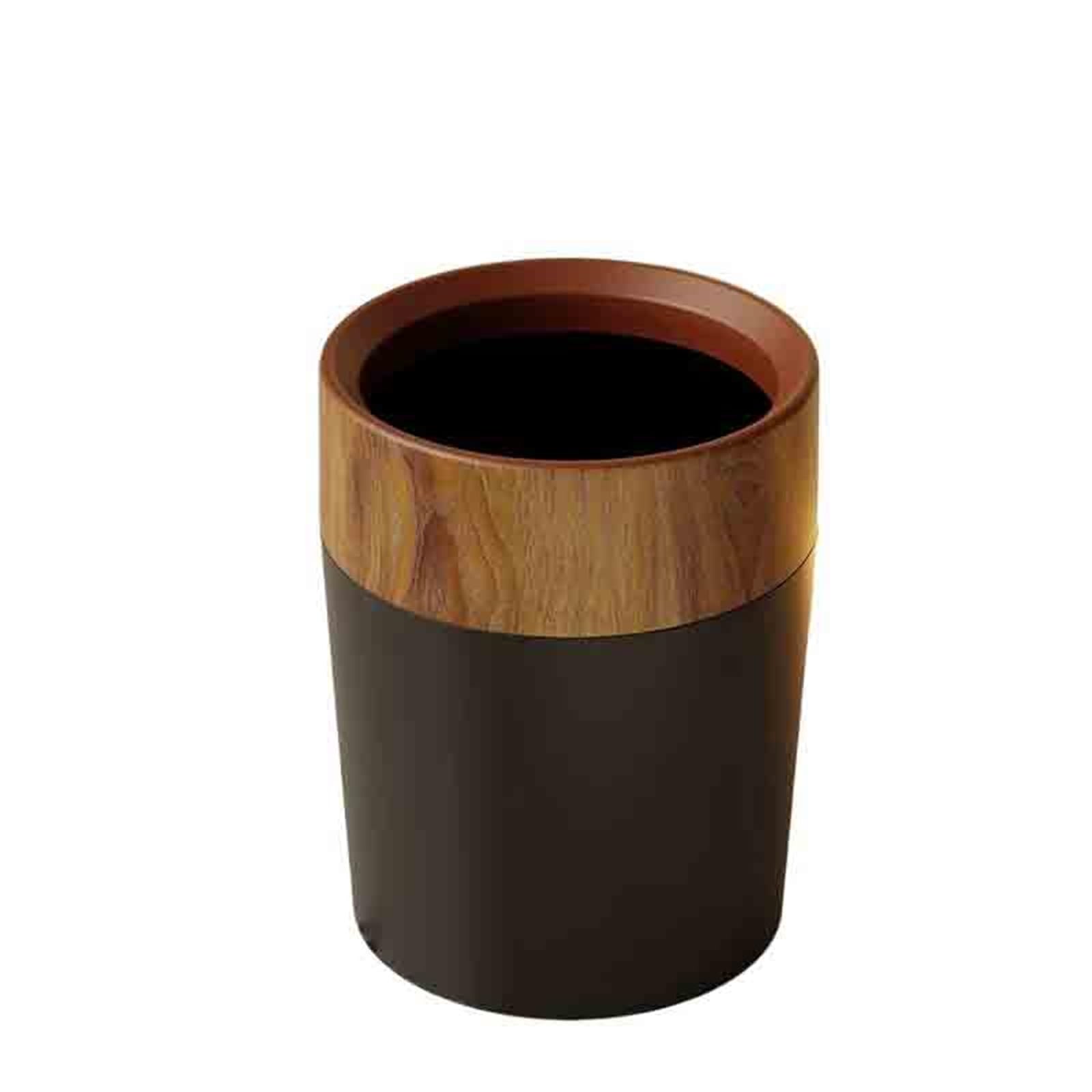 Waste Bins Imitation Wood Grain Trash Can Home Hotel Homestay Bathroom Bedroom Living Room(Black)