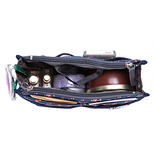 Periea Chelsy Purse Organizer - Handbag, Tote, Bag Organizer Insert - 13 Pockets, 3 Sizes, 39 Color Designs - Perfect Cosmetics Travel Pouch For Make Up (Blue Floral, Small) #TOP5