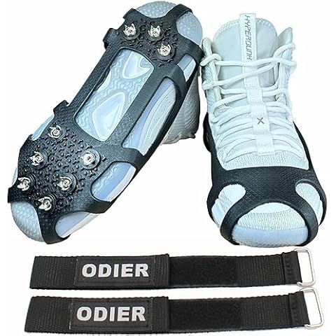 ODIER Ice Cleats Grippers for Boots and Shoes 9 Teeth Crampons Tiny Spikes Ice Cleats for Walk on Ice Snow and Freezing Mud (L) Cover