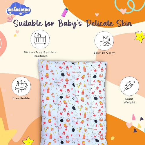 Image of Baby Sleeping Mattress Set Cotton with Bolsters & Pillow, for 0-12 Month Newborns-Unisex (Panda Orange)