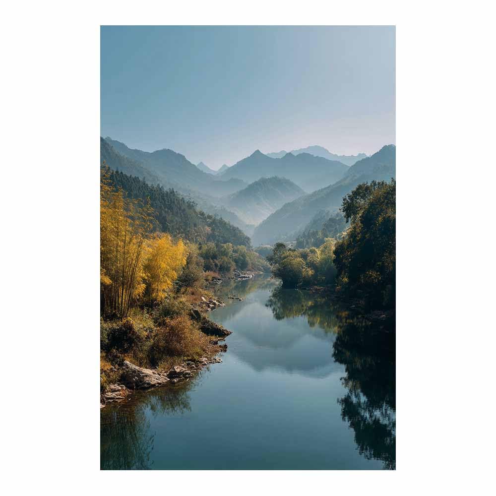 XENIOU Landscape Wall Art Misty River Landscapes artwork, wall decoration Living Room Bedroom Hallway Stairs Decoration(Multicolor)-60x90cm Unframed