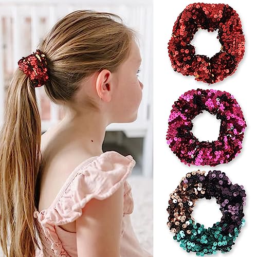 6 Pack Hair Scrunchies For Girls Shiny Reversible Sequins Elastic Scrunchy Hair Ties Ponytail Holder For Girls Women Hair Accessories For Gym Dance Party Club #TOP6