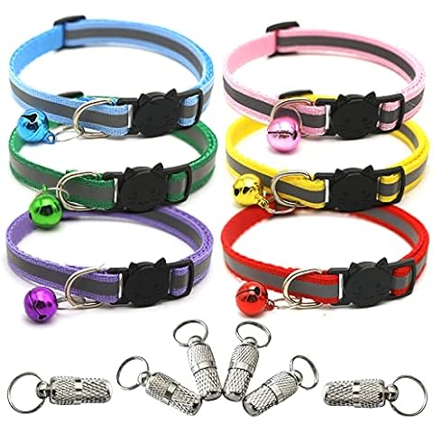 ZYNERY 12 PCS Pet Supplies, 6 Pack Reflective Cat Collars & 6 Pack Pet Anti-Lost Tags, Quick Release Adjustable Buckle Dog Collars with Bells for Cat Kitten Puppy Cover