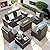 VONZOY Patio Furniture Set with Fire Pit Table, 7 Piece Outdoor Sectional Conversation Sets Wicker Rattan Sectional Sofa with Coffee Table for Patio Garden Backyard, 4'' Thickened Cushion Dark Grey