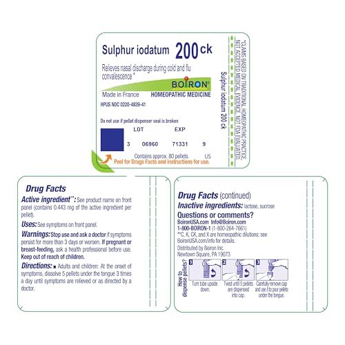 Boiron Sulphur Iodatum 200Ck Homeopathic Medicine for Runny Nose - 80 Pellets - image 9