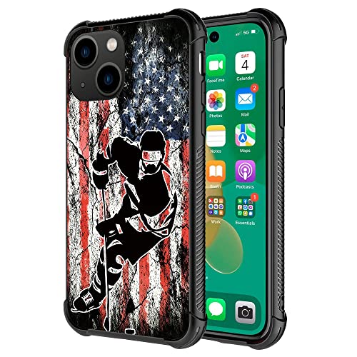 DJSOK Case Compatible with iPhone 14 Pro Max Case, Ice Hockey America Flag Case for iPhone 14 Pro Max Case for Man Boy Girl Dual Layer Shockproof Rugged Cover Pattern Design Cover