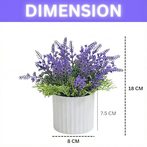Image of CURATED CART Artificial Lavender Plant in White Pot - Faux Purple Lavender Flowers for Home Decor - Small Fake Plants for Bathroom, Bedroom, Kitchen, Office, Farmhouse - Potted Indoor Decor