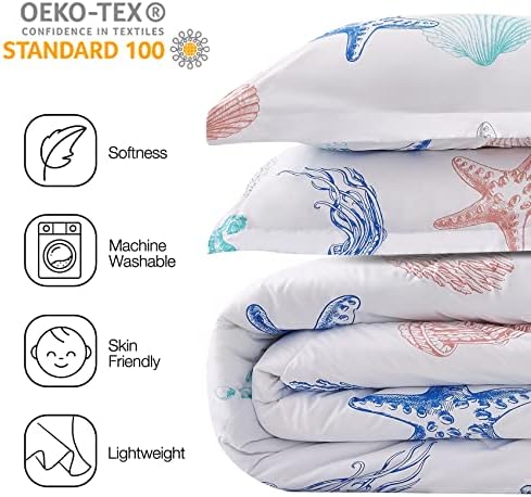 JSD Beach Theme 2 Piece Kids Comforter Set Twin, Jellyfish Starfish Shell Printed Comforter with Pillow Sham, Soft Comfortable Machine Washable 3 51k6w Oh9QL. AC