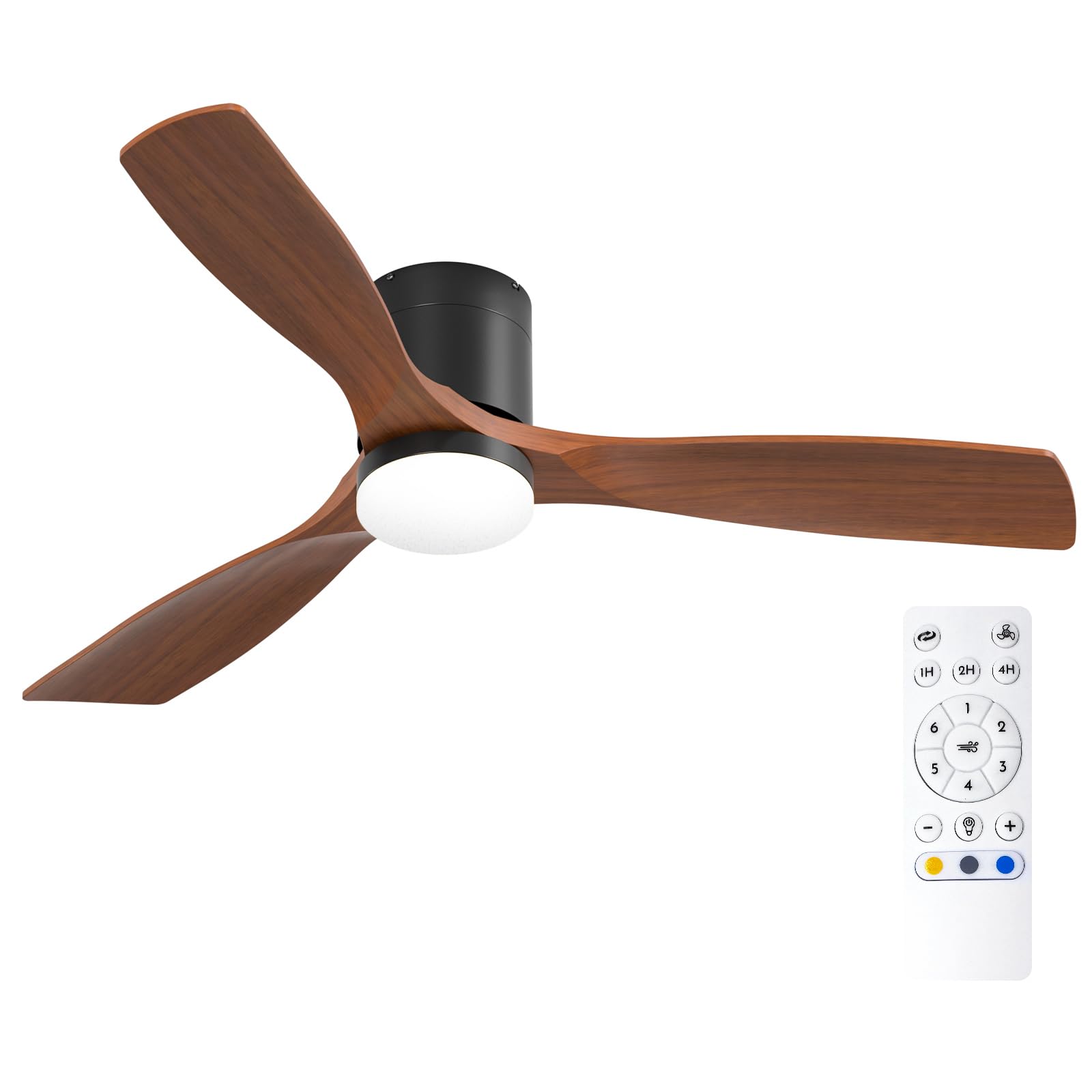 Passky Ventilador de Techo con Luz Silencioso 132cm 3 Aspas Madera Mando a Distancia Motor DC 3 Luces Regulables Modo Verano-Invierno 6 Velocidades Temporizador Interior/Exterior Negro