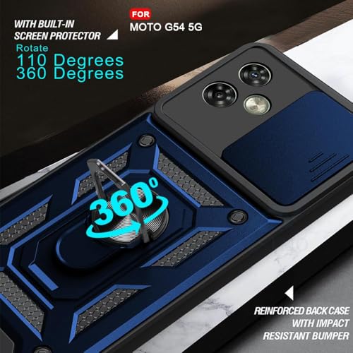 Image of AIBEX Back Cover for Motorola G54 5G / Motorola G64 5G | D10 Tough Armor Case | Sliding Camera Shield | 360 Protection | Kickstand Ring Holder | Military-Grade Shockproof Bumper Case