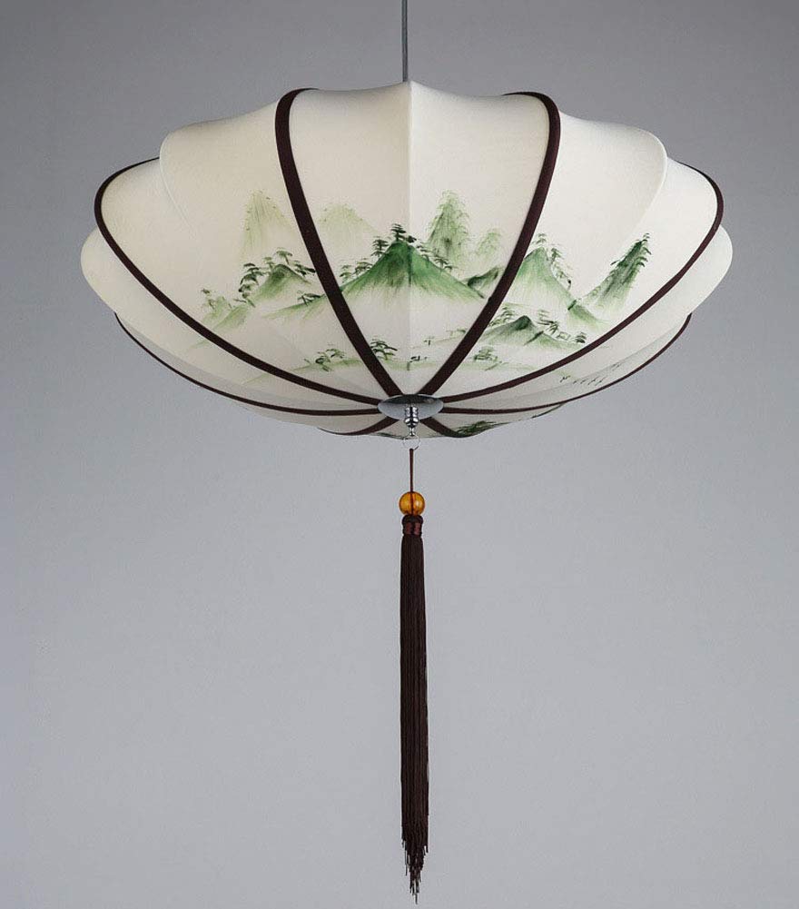 Kreativer Kronleuchter aus Stoff, Lampenschirm, Regenschirm-Kronleuchter, Beleuchtungskörper im chinesischen Stil, Beige für Büro, Küche, Schlafzimmer, Esszimmer, Büro, Beige, Durchmesser 40 cm