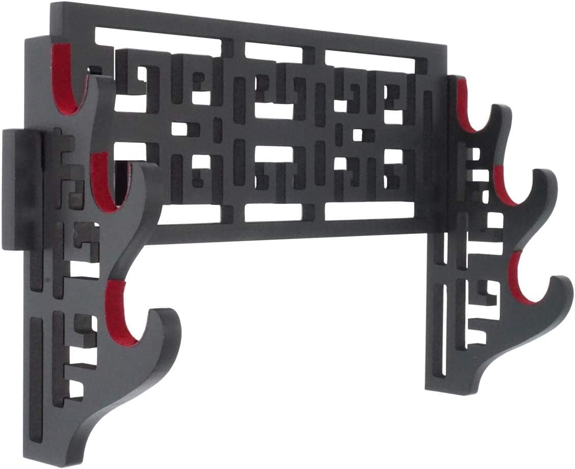 CNLQ Padded Sword Wall Mount Katana Stand Samurai Sword Holder Display Rack Chinese Tai Chi Bagua Style (Hollow, 3 Layer)