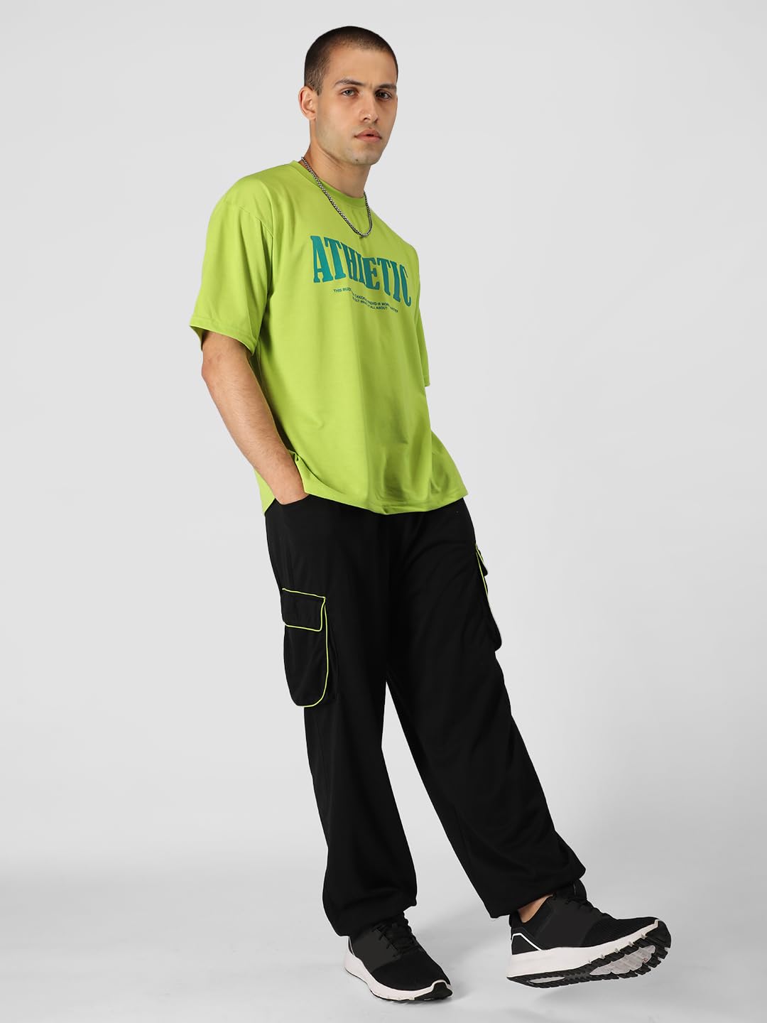 CHKOKKO Men Casual Summer Wear Coords Stylish Gents Cord Set Half Sleeves Latest Co Ord Track Suit Round Neck Western Co-ord Set Neon XL 4