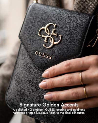 Image of CG MOBILE Guess Universal Wallet Crossbody Bag Official Licensed, Grained PU Leather with Classic Logo & Strap, Protective Smartphone Sling Pouch & Travel Shoulder Wallet Bag for Men & Women -Black