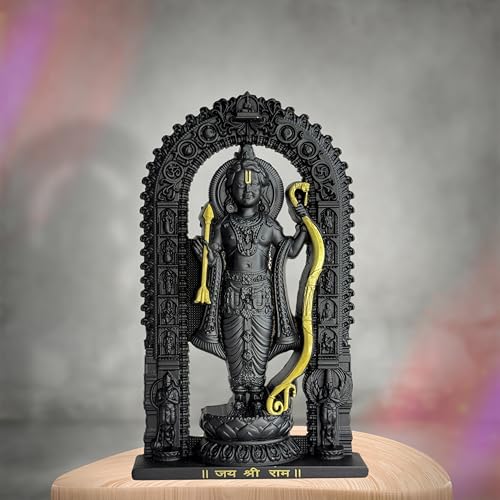 Image of Artbiz Metal Collection Ram Lalla Murti | 6 Inch Black & Gold Lord Ram Idol for Home Temple | Ayodhya Shri Ram Statue | Metal Murti for Mandir, Office & Home Decor | Spiritual Gift Item