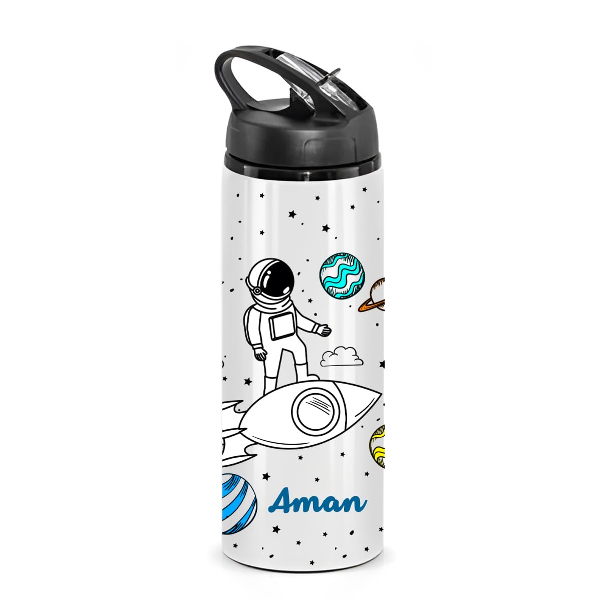 PRINTSWAYS Customized Sipper Water Bottles Name with Astronaut Design - 650 ML, Gifts for Men, Women, Boys, Girls & Kids, Customised Name Bottle for Birthdays (Set of 1)