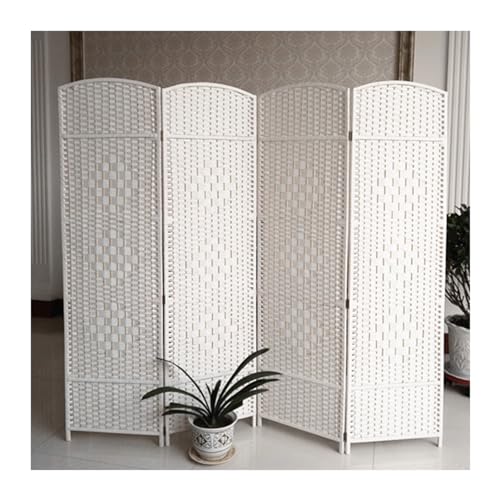 Biombo divisor de habitación de madera tejida de ratán, 3 paneles, plegable, para privacidad, independiente, color blanco, 120 x 40 cm, sin montaje