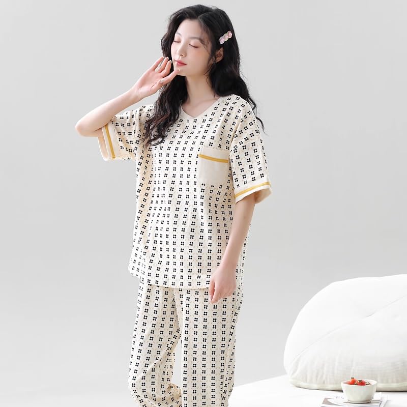 Image of Celary Women's Korean Night Suit Set | Round Neck Full Sleeve Top & Printed Ankle Length Pyjama | Skin-Friendly Fabric Soft Breathable Stretchable Loungewear | M to 2XL