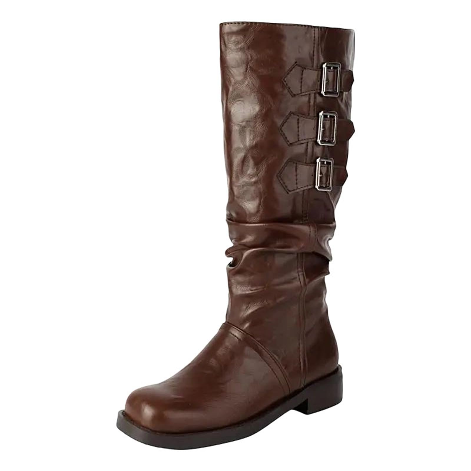 Womens Fashion Knee-High Boots With A Square Toe And A Super High Block Heel Featuring A Slip-On Design