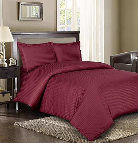Royal Hotel Striped Burgundy 600-Thread-Count 3pc Full Duvet-Cover 100-Percent Cotton, Sateen Striped