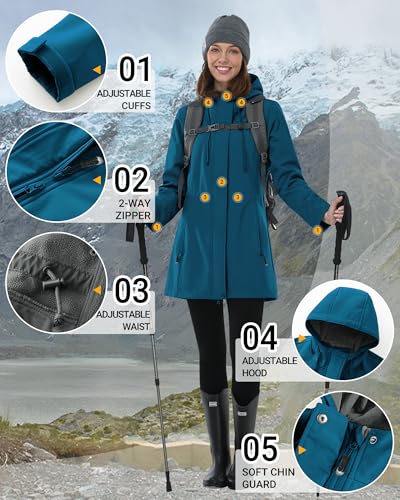 Outdoor Ventures Softshell Jacket Ladies Rain Jacket Functional Rain Coat Windbreaker Waterproof Hiking Jacket Breathable Outdoor Jacket with Hood for Spring Fall Winter - Image 6