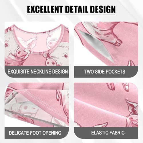 Pajama Short Sets Pink Pig Pattern Print Soft Cotton Summer Sleepwear 2 Piece PJS Size 5-14T3