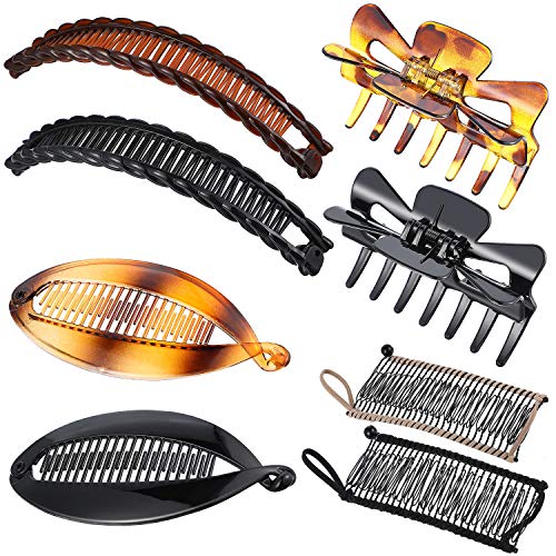 8 Pieces Banana Hair Clip Banana Hairpin Comb Ponytail Holder Comb Large Hair Claw Clip for Women Girls Hair Accessory