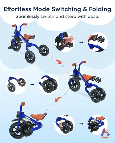 Image of KRIDDO 2-in-1 Kids Balance Bike and Kids Tricycle for 2 to 5 Year Old, Toddler Balance Bike with Detachable Pedals, Tricycles for 3-5 Year Olds with Stitched Soft Grip, Blue