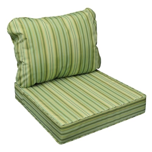 Image of AAAAAcessories Outdoor Seat Cushions for Chairs, Fade-Resistant, Waterproof Patio Furniture Replacement Cushions, 25.5 inch x 25.5 inch x 5 inch + 25.5 inch x 19 inch, Mossy Forest Stripe