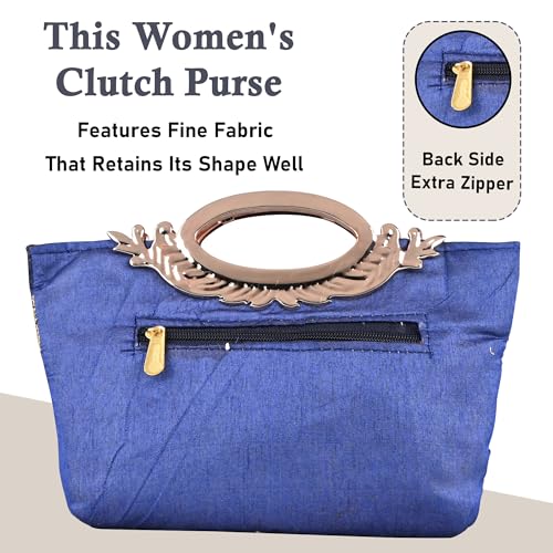 Image of Kuber Industries 2 Pcs Polyester Purse for Woman with Zip Closure | Gift Items for Women and Girls | Stylish Embroidered Ladies Purse | Kada Design - Blue