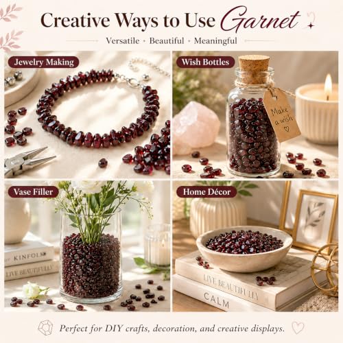 Image of Polished Garnet Crystal Chips 200 Pcs - 0.3 inch 10 oz Tumbled Stone Chips Crushed Sea Glass Stones Healing Reiki Crystal Jewelry Making Home Decoration